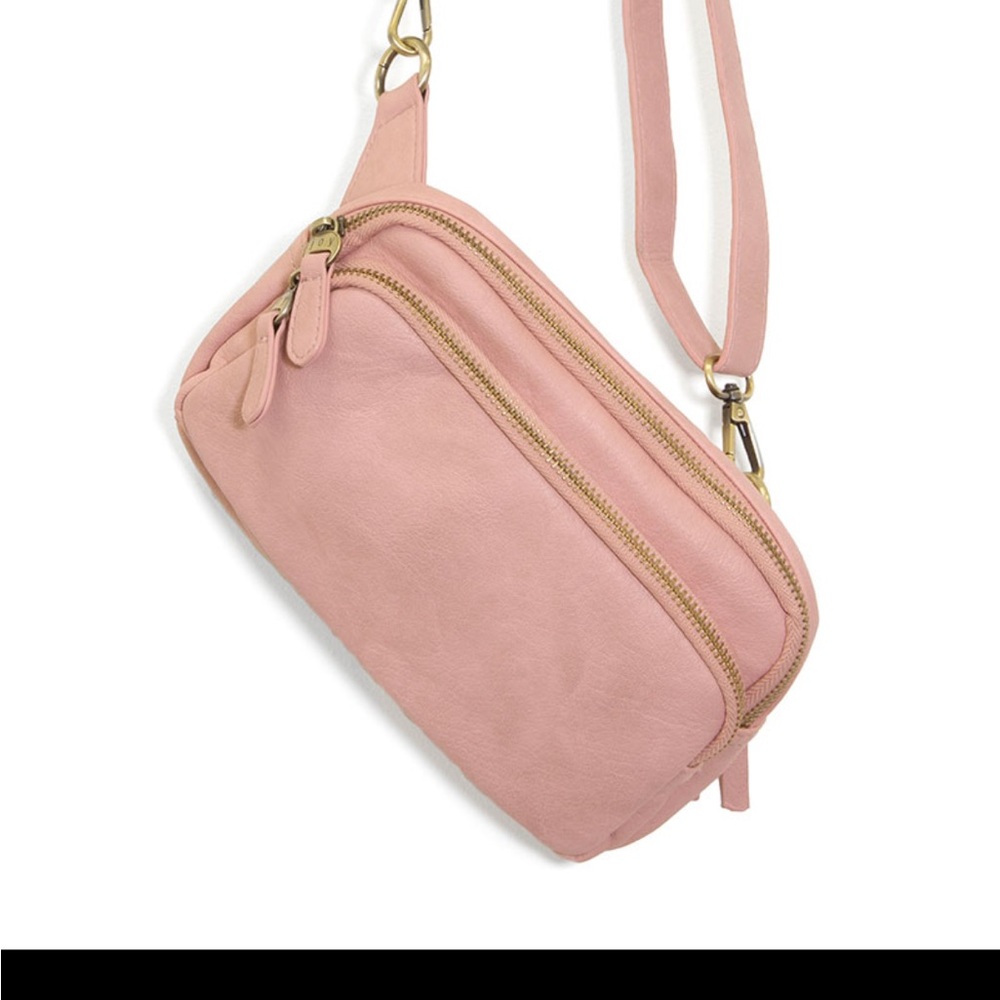Joy Susan Kylie Double Zip Sling Belt Bag in Blush. Good used condition